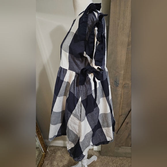 LAZY OAF Left Field Tie Dress In Blue/white Checkered Print. Size 6 - Picture 11 of 16